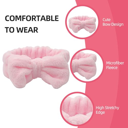 Mekupeu Pink Microfiber Spa Headband & Wrist Wash Band 3-Piece Set