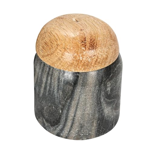 Marble and Mango Wood Pinch Pot Canister with Lid - Grey & Natural