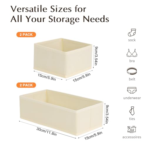 DIMJ Drawer Organizers for Clothes - Beige 4 Pack Storage Bins