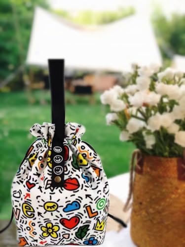 Insulated Canvas Lunch Bag with Drawstring Closure for Women
