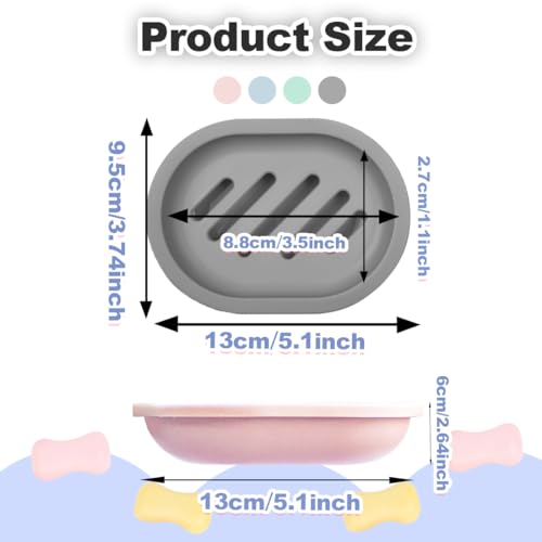 ELANE 4-Piece Soap Dish Set with Drainage - Grey, Blue, Green, Pink
