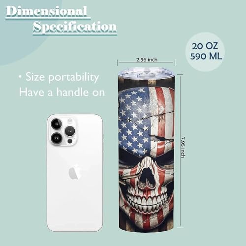 American Flag Skull 20oz Stainless Steel Tumbler with Lid - Patriotic Drinkware