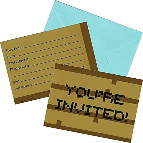 Multicolor Minecraft Invitations - 8 Count Pixel Art Cards