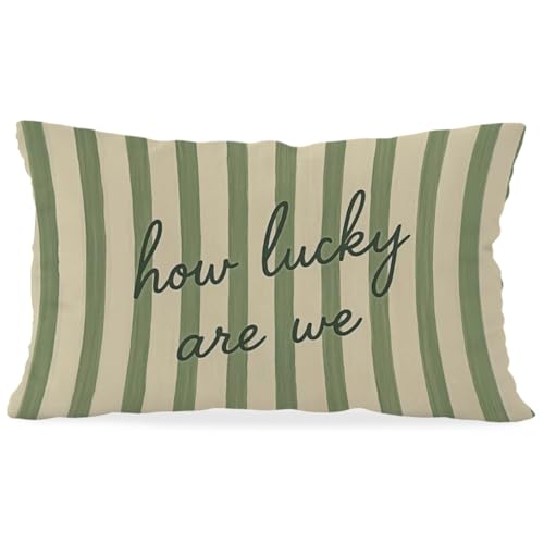 How Lucky Are We - Green Decorative Pillow Cover 12x20 | Inspirational Quote