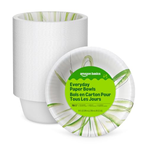 Amazon Basics 10 Oz Paper Bowls, 70 Count - Durable & Disposable