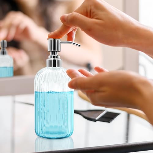 Transparent 18 Oz Glass Soap Dispenser with Stainless Steel Pump