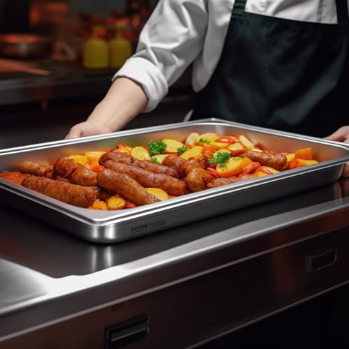 VEVOR 6 Pack Stainless Steel Hotel Pans,2.5-Inch Deep 0.8mm Thick Commercial Food Pans, Anti-Jam Catering Trays for Steam Tables, for Home, Party, Restaurant, Hotel, Buffet