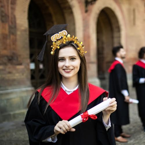Ecuupas Class of 2025 Graduation Cap Headband with Tassel and Gold Ribbon