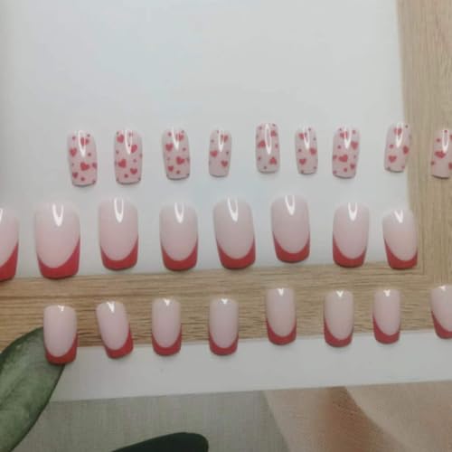 Valentine's Day French Tip Press on Nails with Red Heart Glossy Finish