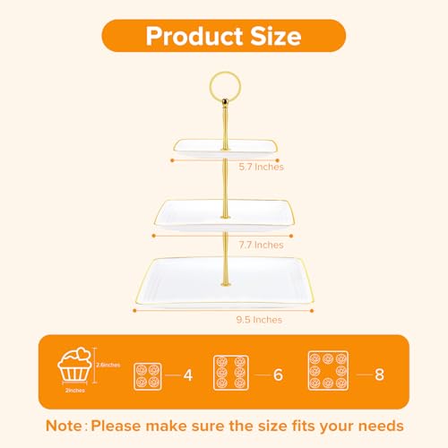 Hoedia 3 Tier Square Cupcake Stand Tower - Elegant Dessert Holder