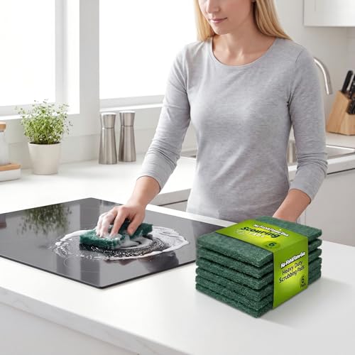 Green Kitchen Scrubbing Pads - 6-Pack Heavy Duty Scourers for Cookware