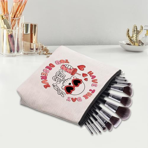Funny Skeleton Makeup Bag Canvas Zipper Toiletry Pouch for Women