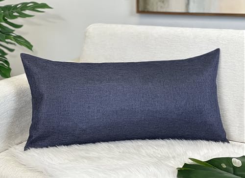 Vintage Faux Linen Lumbar Pillow Cover, 14x26 Inch, Navy