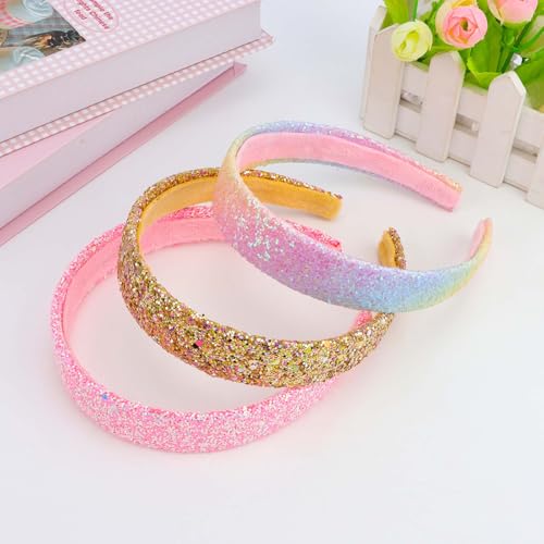 Tihebax Glitter Headbands for Girls Women Sparkly Hair Hoops Set