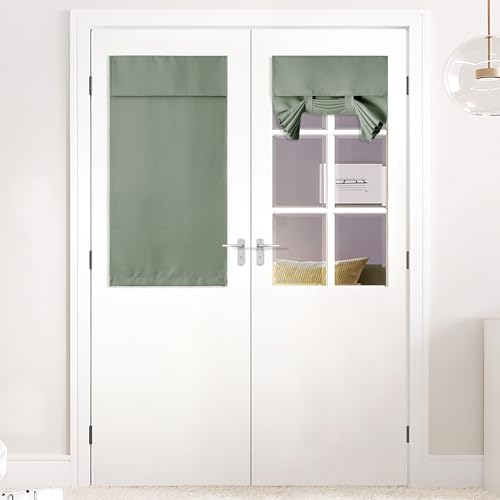 NICETOWN Greyish Green French Door Curtain, 26" x 40" No Drill Blackout Panel