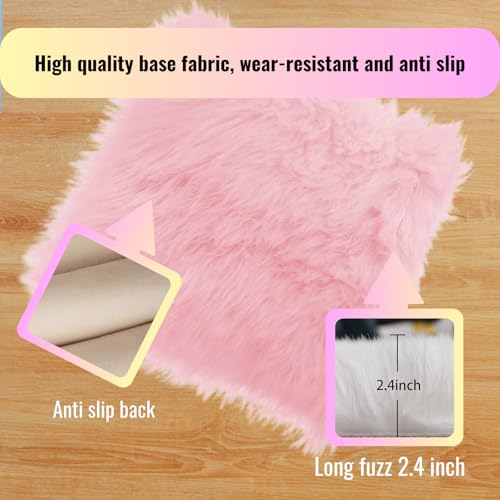 NINGDAN 12x12 Inch Square Faux Fur Rug - Soft Pink Plush Photo Background