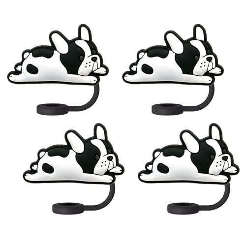 Bulldog Straw Toppers for Stanley Cups 4 Pcs Silicone Straw Covers
