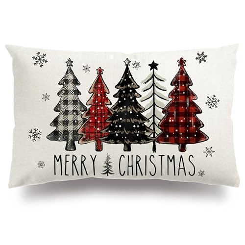 THAWAY Christmas Pillow Cover - 12x20 Inch Red Black Buffalo Plaid