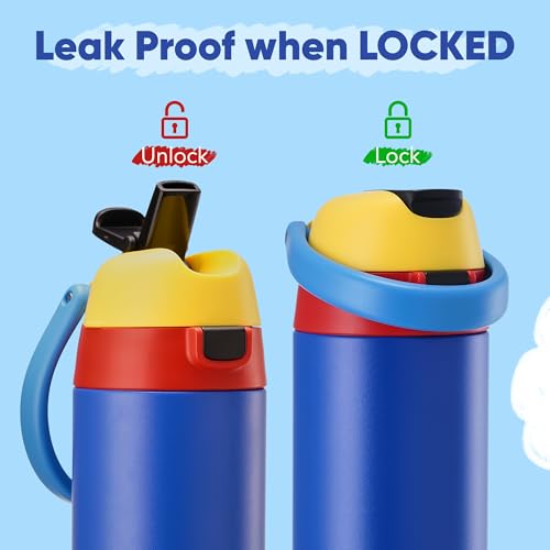 Fijinhom 12oz Stainless Steel Toddler Water Bottle with 2-in-1 Lid - Blue