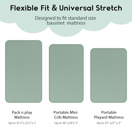 Yoofoss Pack and Play Sheets - 38x26 Fitted Mini Crib Bedding, Green & Giraffe