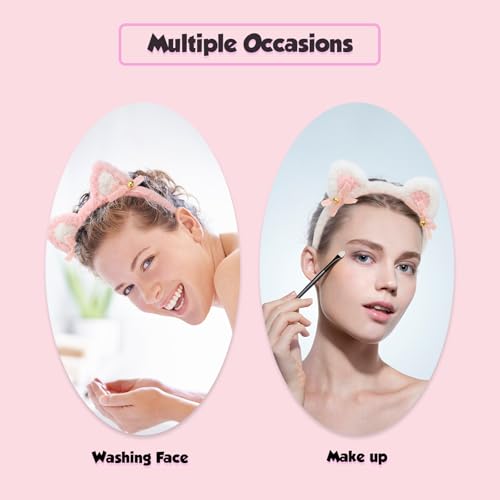 CURASA 2PCS Bear Ears Headband Cute Fluffy Hairbands for Skincare
