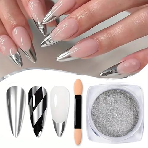 Vonrui Silver Chrome Nail Powder - Metallic Mirror Effect Pigment Dust