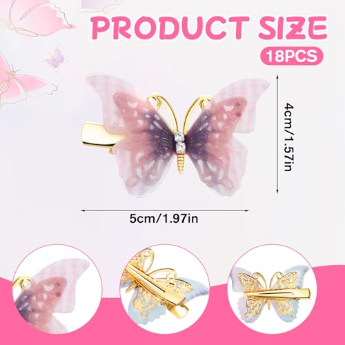Thinp 18 Pcs 3D Moving Butterfly Hair Clips Glitter Barrettes for Women