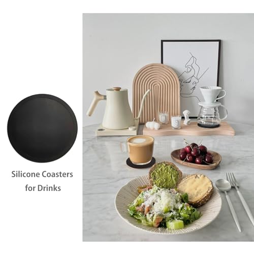 Yamlnke Black Silicone Coasters 2-Pack, Round Non-Slip Drink Mats for Kitchen & Bar