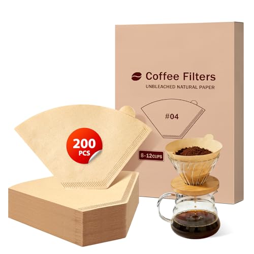 POXXU #4 Unbleached Cone Coffee Filters - 200 Count for 8-12 Cup Brewers