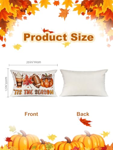 Fall Football Linen Lumbar Pillow Cover, 12x20 Farmhouse Autumn Decor