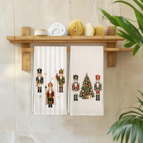 Christmas Nutcracker Decorative Kitchen Hand Towels Set of 2 - Holiday Season Home Decor