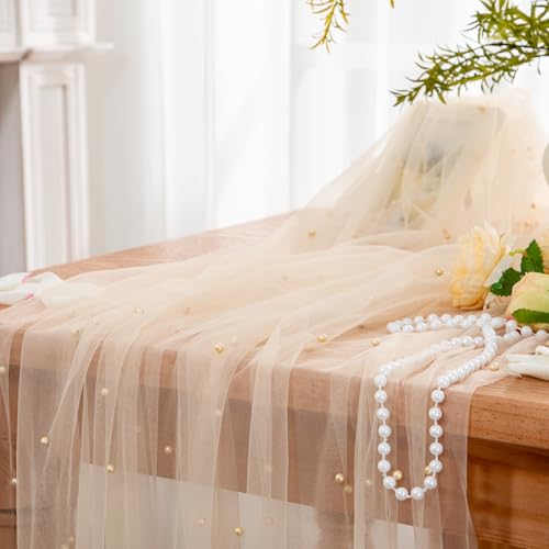 Elegant Beige Pearl Table Runner 29.5 x 120 Inch for Events