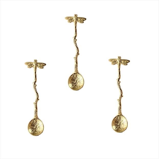 Gold Dragonfly Coffee Spoons Set of 3 - Stainless Steel Tableware