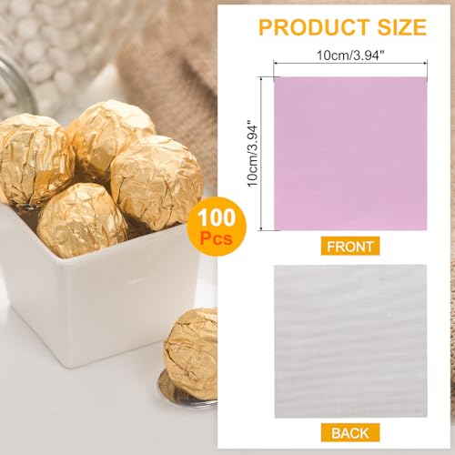 Pink Foil Candy Wrappers 4x4 Inch - 100 Pack for Chocolate & Dessert Packaging