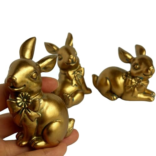 Hand-Painted Gold Easter Bunny Statues - Set of 3 Resin Decor