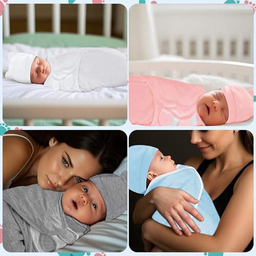 Fecawd Baby Swaddle Sleep Sack with Hat - Blue, One Size (0-3 Months)