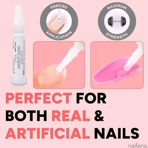 Nailene Perfect Bond Pink Nail Glue - 2 Pack Strong Adhesive for Press On Nails