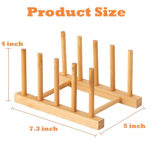 Bamboo Wooden Dish Rack Set of 4 - Space Saver for Plates, Bowls & Lids