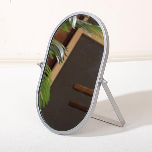 Numjeg Portable Silver Metal Makeup Mirror - 180° Rotation Vanity Mirror for Bedroom