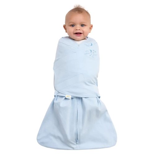 HALO 100% Cotton Sleepsack Swaddle - 3-Way Adjustable Wearable Blanket, TOG 1.5, Baby Blue, Newborn 0-3 Months
