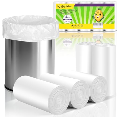 Rishpahu 3 Gallon Biodegradable Trash Bags - 200 Counts, Unscented