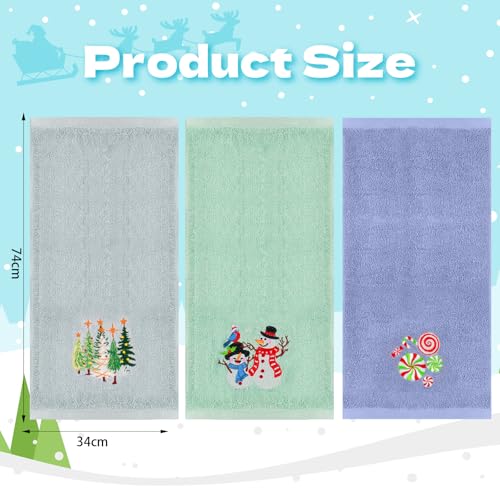 3-Pack Christmas Hand Towels - 100% Cotton, Embroidered, 29x14 Inch