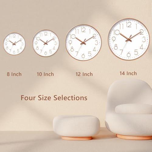DAXSMY 8 Inch Rose Gold Wall Clock - Battery Operated Silent