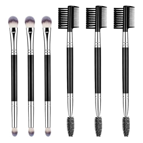 6Pcs Double-Sided Makeup Brush Set, Eyeshadow & Eyebrow Grooming Tools