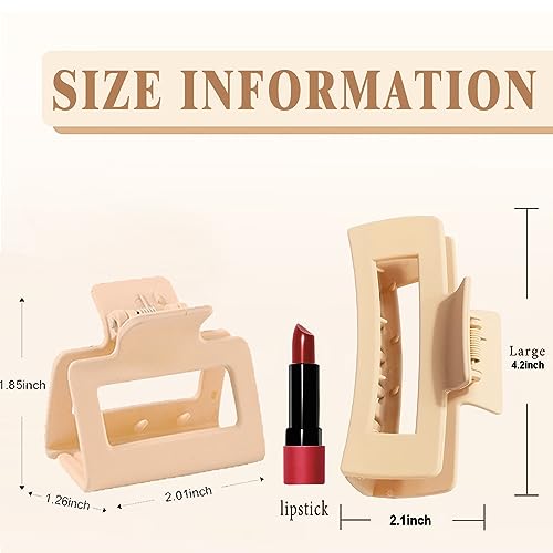 HXOGD Large and Small Square Hair Claw Clips Set, 12 Pack Neutral Matte Plastic