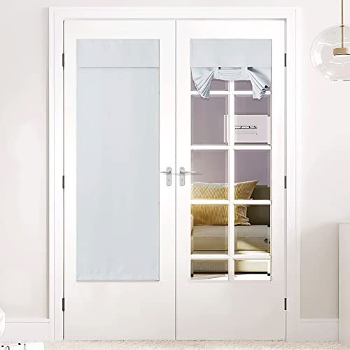 NICETOWN Blackout French Door Curtain, Adhesive Thermal Window Cover, Greyish White, 26x72 Inch