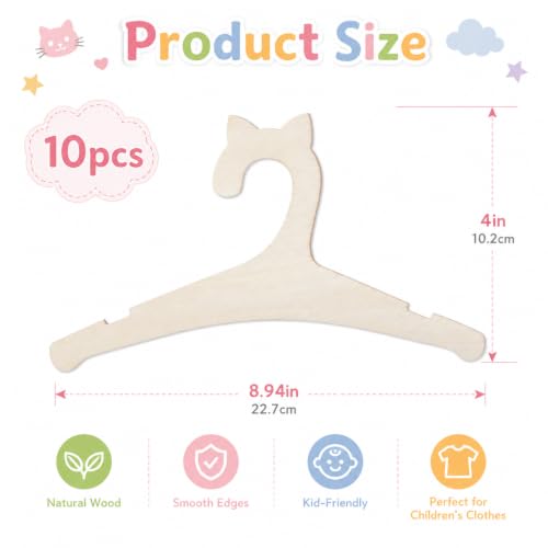 Wooden Baby Hangers with Bear Ears - 10 Pack Non-Slip Design