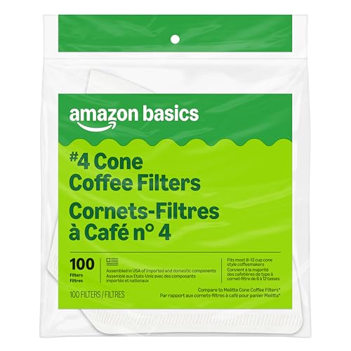 Amazon Basics #4 Cone Coffee Filters - 100 Count for 8-12 Cup Makers