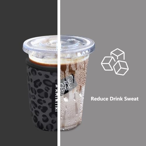 Amintiri Reusable Neoprene Iced Coffee Sleeve 3-Pack - Black Leopard Walk