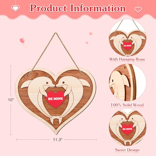 WaaHome Wooden Dolphin Valentine's Day Door Sign Be Mine Hanging Wreath